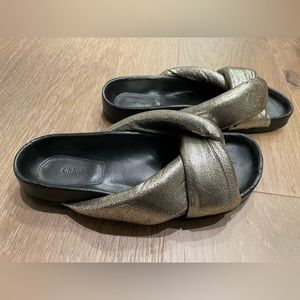 Chloé Metallic Leather Slides